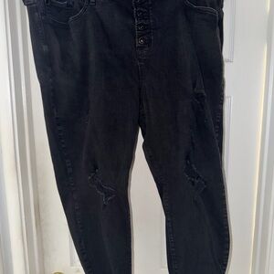 Torrid Sky High Skinny Distressed Black Jeans Button Fly - Size 26R